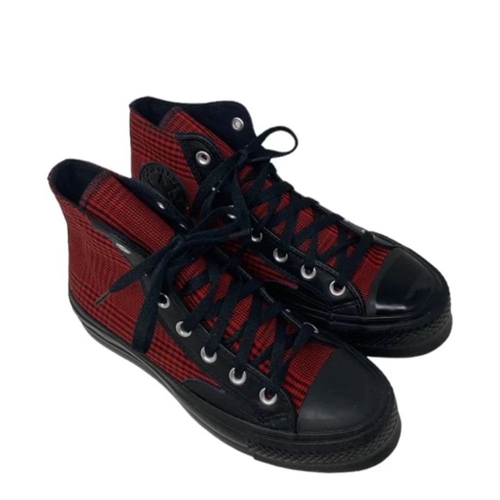 Converse Ctas Lift Platform High Top Canvas Skate Plaid Red Women Custom 569923C - Picture 5 of 11